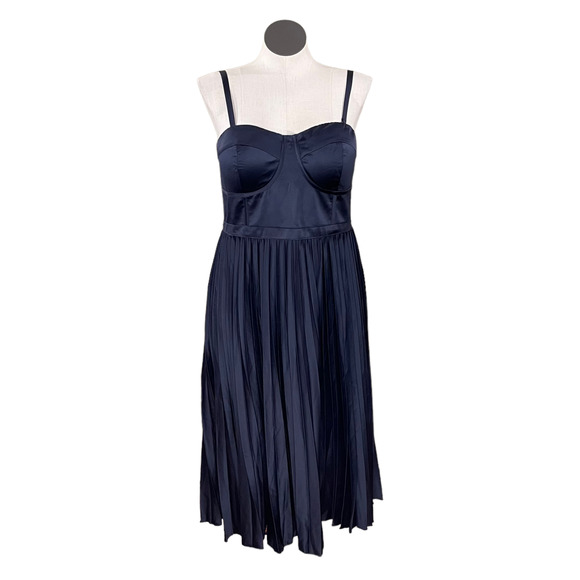 City Chic Plus Size 16W Ahana Corset Dress Navy Blue Satin Midi Cocktail Holiday - Picture 12 of 13
